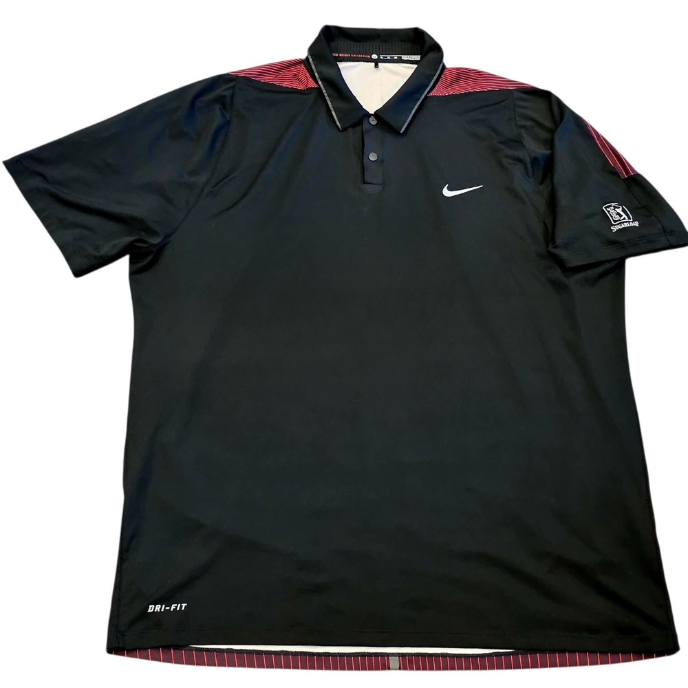 Nike Tiger Woods VL Max Mesh Framing Polo Shirt Black Red Sz XL 726189-010